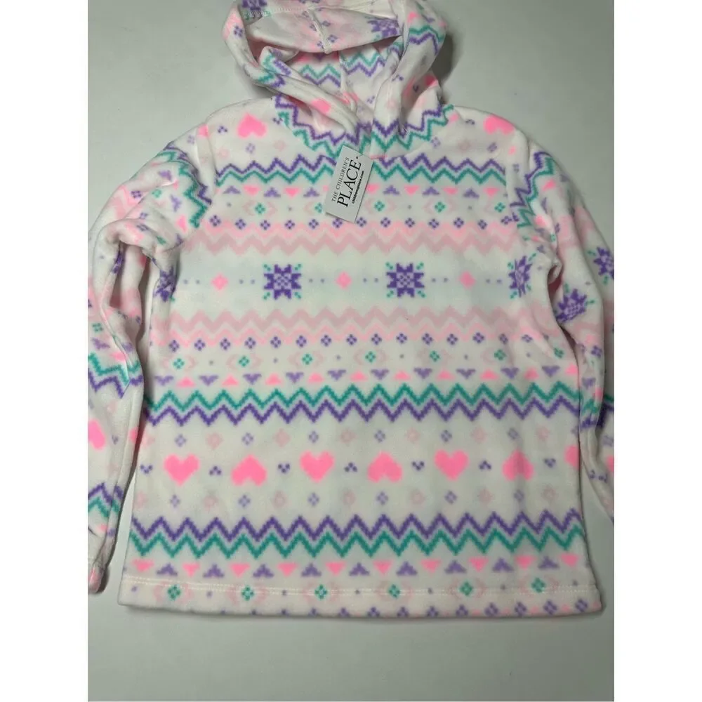 NWT The Children's Place Girl Fleece Hooded Pullover Patterned Fairsile Size S